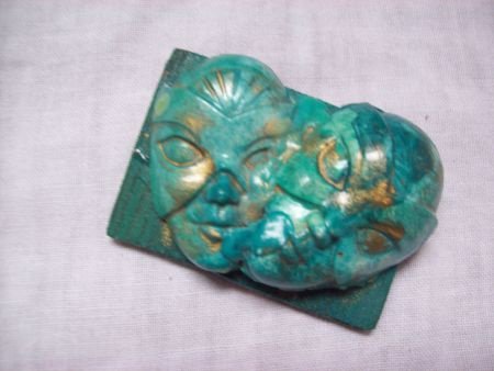 venetiaans masker kunst-broche 2 maskers groen met oud goud - 1