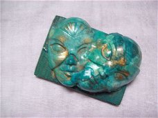 venetiaans masker kunst-broche 2 maskers groen met oud goud
