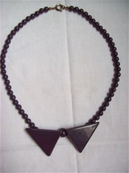 vintage zwart design collier ketting halssnoer driehoekjes - 1
