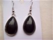 vintage oorbellen hangers onyx zwart zilver druppel oorbel - 1 - Thumbnail