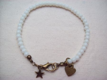 wit jade armbandje brons hart ster bedel bracelet edelstenen - 1