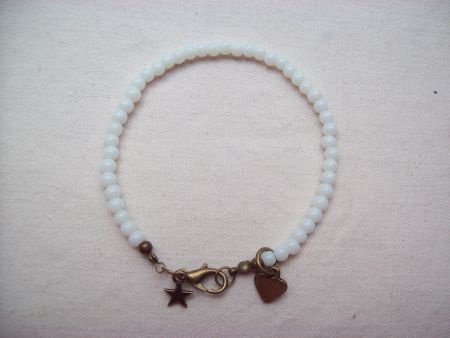 wit jade armbandje brons hart ster bedel bracelet edelstenen - 1