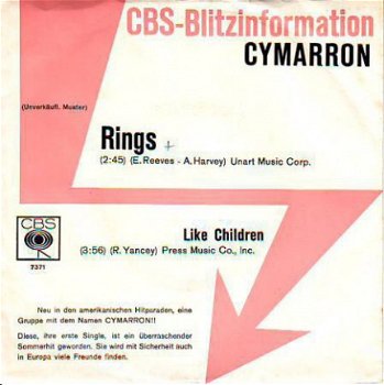 VINYLSINGLE * CYMARRON * RINGS ( TELEPHONE RING) * GERMANY - 1