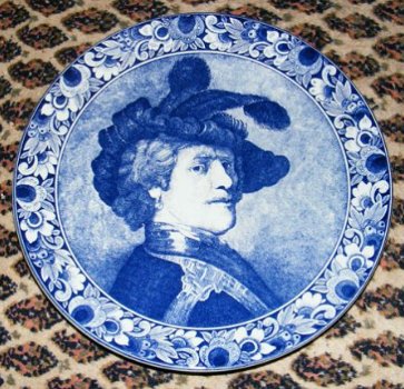 Groot Delfts blauw wandbord Rembrandt - 1