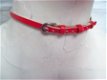 mooi leren halsbandje rood smal verstelbaar met zilver gesp - 1 - Thumbnail