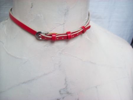 mooi leren halsbandje rood smal verstelbaar met zilver gesp - 2