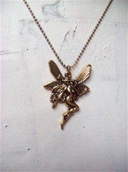 ball chain ketting met elf /engel hanger oud goud bolletjes - 1