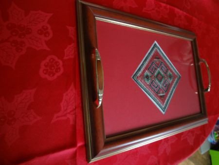 Handmade serving tray with traditional folk embroidery - 1
