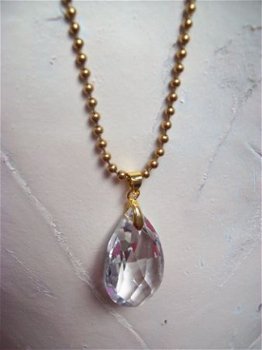 ball chain ketting goud met swarovski kristal hanger helder - 1