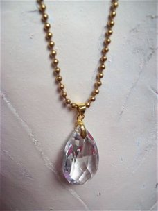 ball chain ketting goud met swarovski kristal hanger helder