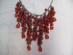 vintage ketting oranje rood kralen 60 tiger jaren oud zilver - 1 - Thumbnail