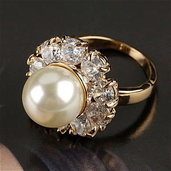 Nieuw-Grote Geraffineerde Pearl Ring met zircons - 1