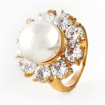 Nieuw-Grote Geraffineerde Pearl Ring met zircons - 1