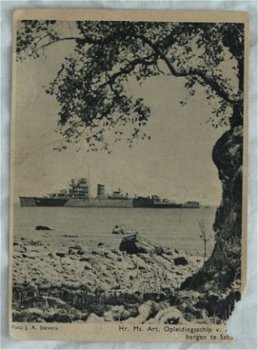 Postkaart, Kanonneerboot Hr. Ms. Art. Opleidingsschip v. Kinsbergen, jaren'40. - 1