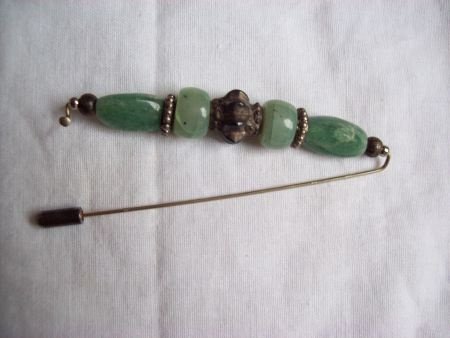 antieke broche oud zilver kralen edelsteen groene jade - 1