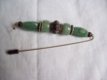 antieke broche oud zilver kralen edelsteen groene jade - 1 - Thumbnail