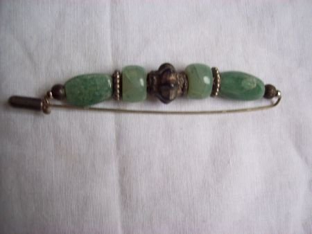 antieke broche oud zilver kralen edelsteen groene jade - 2