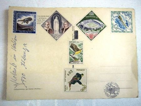 Ansichtkaart Monaco met 6 ongestempelde thema postzegels,gst - 1