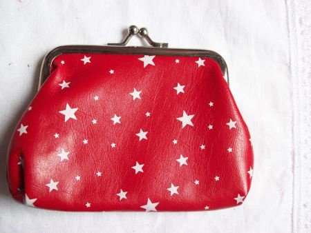 vintage tasje rood wit sterren beursje portomonee met knip - 1