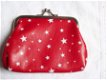 vintage tasje rood wit sterren beursje portomonee met knip - 1 - Thumbnail