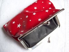 vintage tasje rood wit sterren beursje portomonee met knip