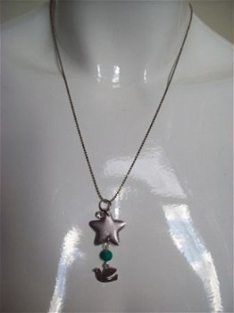 bolletjes ketting met ster kraal vogel zilver ball chain - 1