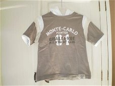 Pointer beige wit shirt korte mouw en capuchon maat 104