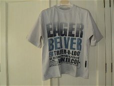 Eager Beaver beige shirtje met grote print maat 104