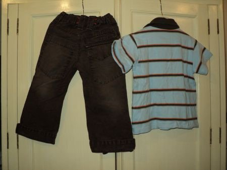 Eager Beaver set bruine broek en blauw bruine polo 92/98 - 1