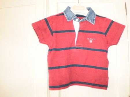 Gant polo shirt korte mouw rood blauw spijkerkraagje maat 80 - 1