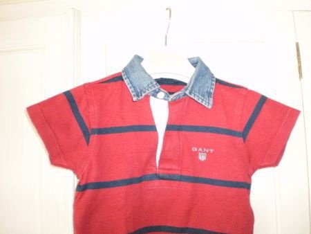Gant polo shirt korte mouw rood blauw spijkerkraagje maat 80 - 2