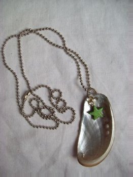 ball chain ketting zilver albona schelp edelsteen ster groen - 1