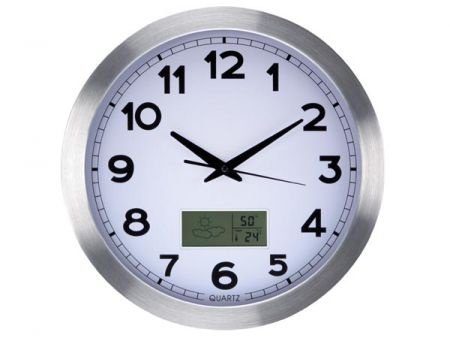 Aluminium wandklok 35cm met thermometer en hygrometer - 1