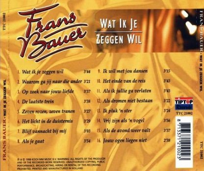 CD Frans Bauer Wat ik je zeggen wil - 1