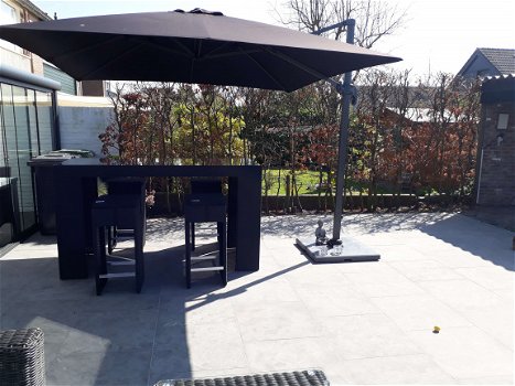 Bartafelset zwart wicker outdoor eet terras tafel set - 4