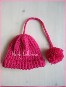 Babymutsje Gebreid met Pompon - 1