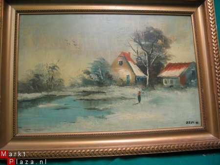 Schilderij olieverf op triplex 73 x 50 gesigneerd J.S.M. 41. - 1