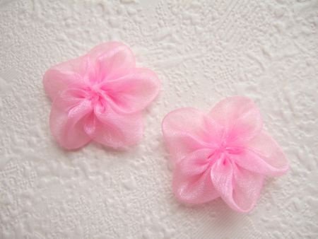 Schattige organza bloem rozet ~ 3,5 cm ~ Roze - 1