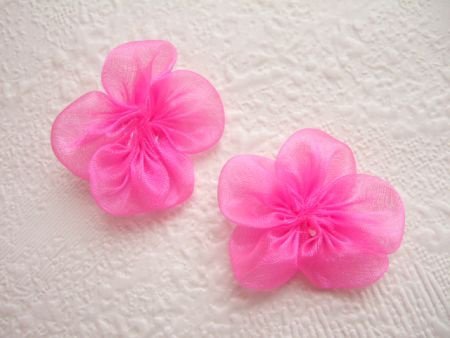 Schattige organza bloem rozet ~ 3,5 cm ~ Fuchsia roze - 1