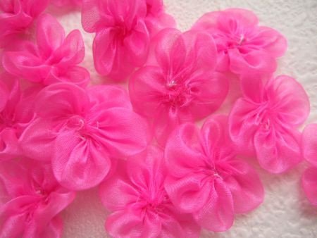 Schattige organza bloem rozet ~ 3,5 cm ~ Fuchsia roze - 2