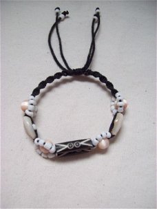 afrika geluks-armband kauri schelpen cat eye en bone kralen