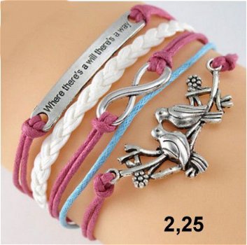 infinity armbandje 5-delig- rose vogels - 16 t/m 20 cm - 1