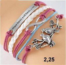 infinity armbandje 5-delig- rose vogels - 16 t/m 20 cm