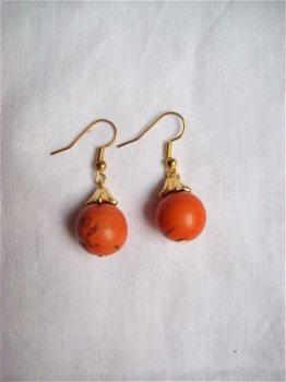 edelsteen oorbellen oranje turquoise met goud kapje oorhaken - 1