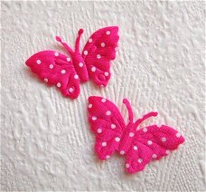 Satijnen polkadots vlinder ~ 3,5 cm ~ Fuchsia roze