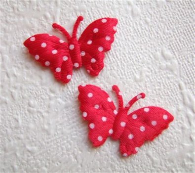 Satijnen polkadots vlinder ~ 3,5 cm ~ Rood - 1