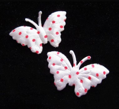 Satijnen polkadots vlinder ~ 3,5 cm ~ Wit / rood - 1