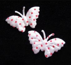 Satijnen polkadots vlinder ~ 3,5 cm ~ Wit / rood