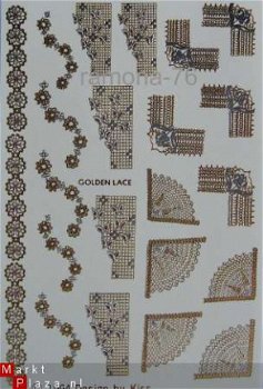 Nagel water Stickers Decals nail art lace KANT 23 GOUD - 1