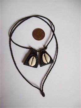 afrikaanse ketting zwart leer met kauri geluks-schelpen etnisch afrika - 2